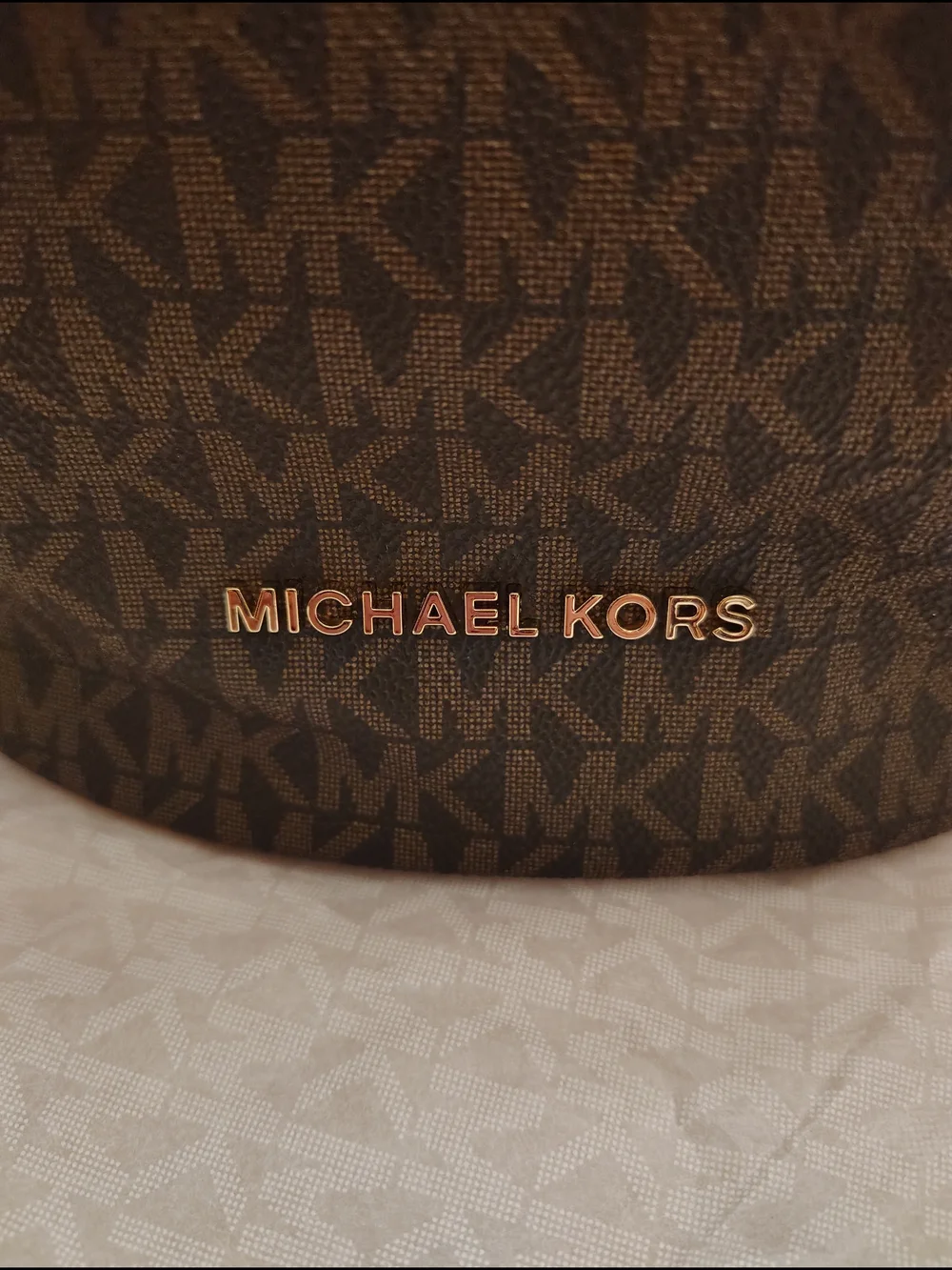 Michael Kors Brown Signature Bucket Bag with Gold Hardware